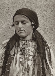 Romanya: Merisor, Köylü kadın (s / b fotoğraf)