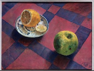 Elma ve limon. (Elma ve Limon). Kuzma Sergeevich Petrov Vodkin (Petrov-Vodkin) (Kouzma Petrov Vodkin) (Petrov-Vodkin) (1878-1939) tarafından tablo, tuval üzerine yağlı boya by Kuzma Sergeevich Petrov Vodkin