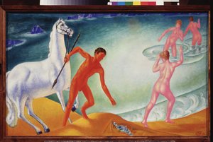Susamış savaşçı. Kuzma Sergeevich Petrov Vodkin (Petrov-Vodkin) (Kouzma Petrov Vodkin) (Petrov-Vodkin) (1878-1939) tarafından tablo, tuval üzerine yağlı boya by Kuzma Sergeevich Petrov Vodkin