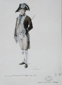 1776 üniforması giyen bir Fransa Konsolosu (kağıt üzerinde kalem ve yıkama)