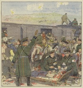 Kai-Ping savaşı sırasında yaralıların gemiye binmesi by L. Malespine