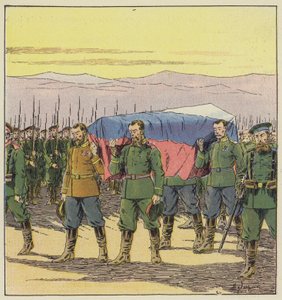 Vafangou savaşından sonra yaralanan Rus cenazesi by L. Malespine