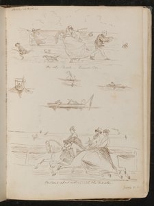 "Geçit Geçit Töreninde, rüzgarlı bir gün", günübirlik gezi tekneleri, "ustayla binmek" yazılı at binicileri by Lady Butler