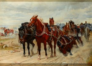 Hasta Kahramanlar, bir Kraliyet Atlı Topçu Silah Takımı iş başında, 1882 dolaylarında by Lady Butler