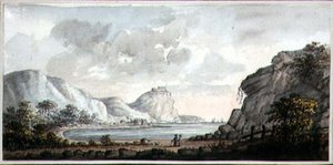 Körfeze Bakan İki Figürlü Manzara, 1825 dolayları (kağıt üzerine suluboya) by Lady Egerton