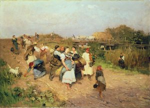 Eve Dönüş Yolunda Biçerdöverler, 1881 by Lajos Deak Ebner
