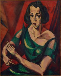 Kadın portresi (yeşil elbiseli kadın) by Lajos Tihanyi