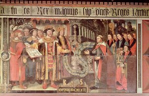 Piskopos Robert Sherburne ile Henry VIII (1491-1547) c.1508-36 (duvar resmi) by Lambert Barnard