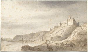 Ren Nehri üzerindeki St. Goar yakınlarındaki Rheinfels Kalesi by Lambert Doomer