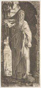 St. Paul büyümüş bir kemerin altında, sol ayağı bir kayanın üzerinde, sağ hanı..., 1545.