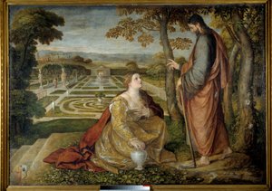 Noli Me Tangere Christ ve Mary Magdalene. Lambert Sustris'in (1515-1568) tablosu