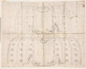 Frederiksborg Kalesi, Seyirci Salonu. Kubbe için iki farklı tavan süsleme taslağı by Lambert van Haven
