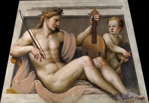 Apollon ile aşk tanrısı Gambara, Lactantius (c. 1530-1574). Fresk, boyut: 155.5x109,, Tosio Martinengo Sanat Galerisi, Brescia