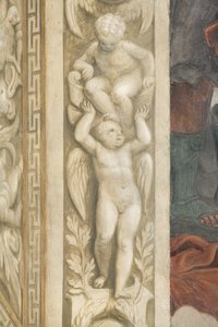 Putti, pencerelerin etrafındaki süslemeler (fresk)