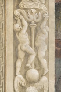 Putti, pencerelerin etrafındaki süslemeler (fresk)