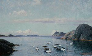Deniz kuşları ile güney sahili by Lauritz Haaland