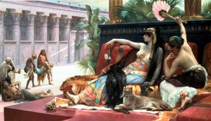 Kleopatra, 19. yüzyılın sonlarında ölüme mahkum olanlar üzerinde zehir deniyor. by Lawrence Alma Tadema