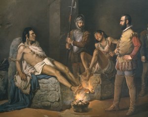 Cuauhtemoc'un İşkencesi (1497-1525) 1893 (detay) (tuval üzerine yağlı boya) by Leandro Izaguirre