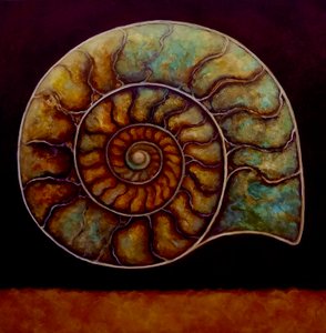 Ammonite Altın ve Bordo, 2021 (tuval üzerine yağlı boya) by Lee Campbell