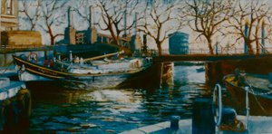 Grosvenor Rıhtımı, 2001 (kağıt üzerinde yağlı boya) Thames Rıhtımında demirleyen tekne by Lee Campbell