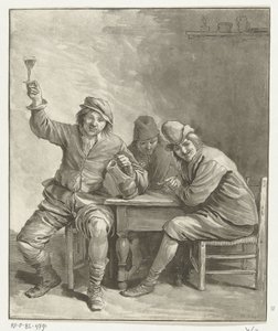 Sigara ve içme masada üç adam by Leendert Brasser (signed by artist)