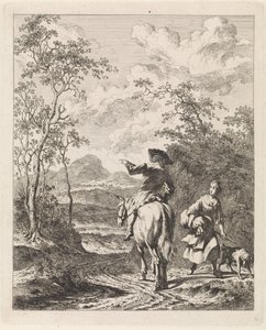 Köpeği olan bir kıza yol tarifi soran binici Figürlü manzaralar (dizi başlığı) by Leendert Overbeek