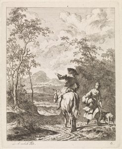 Sürücü, köpeği olan bir kızdan yol tarifi istiyor. Figürlü manzaralar (dizi adı) by Leendert Overbeek