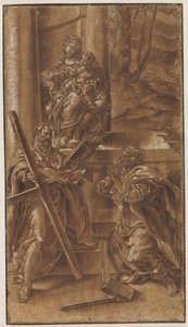 Madonna, çocukla birlikte havari Andrew (solda) ve Aziz Yahuda (sağda)
