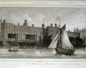 Londra Gümrük Thames Nehri üzerinde, İngiltere (gravür) by Lemaitre