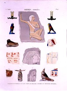 Taş ve ahşap parçalar üzerine boyanmış kabartmaların çizimleri Hypogees, Thebes plakası 47, 