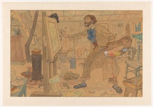 Modern bir ressamın stüdyosu (nesne üzerindeki orijinal başlık) by Leo Gestel (signed by artist)