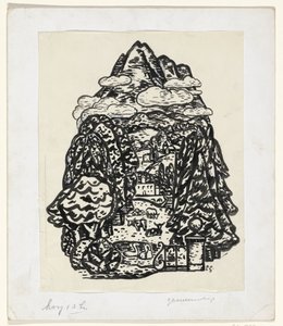 Ağaçlar ve sığırlarla dolu dağ manzarası by Leo Gestel (signed by artist)