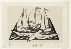 Üç yelkenli gemi ve bir martı by Leo Gestel (signed by artist)