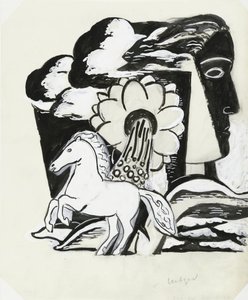 At, çiçek ve baş yetiştirme (kroki) by Leo Gestel (signed by artist)