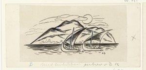Dağları olan bir adanın önünde iki yelkenli gemi by Leo Gestel (signed by artist)