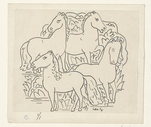 dört at by Leo Gestel (signed by artist)