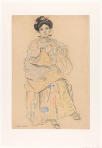 Japon giysileri içinde oturan kadın by Leo Gestel (signed by artist)