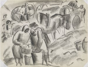 At ve araba ile karada patates hasat makineleri Başlıksız by Leo Gestel