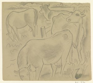Çayırda üç inek ve bir at by Leo Gestel