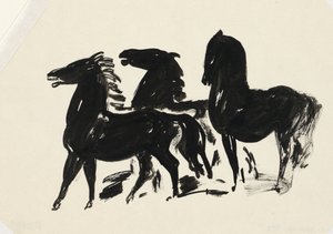 Sola bakarak ayakta üç siyah at by Leo Gestel
