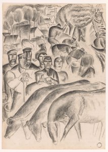 Arazide otlayan inekler, çiftçiler ve işçiler by Leo Gestel