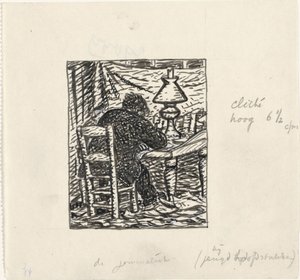 Adam bir masada yazıyor by Leo Gestel