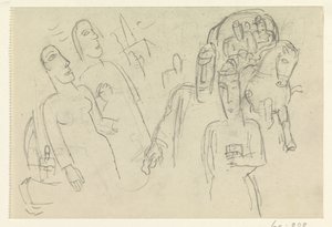 Sokakta insanlar ve arabalı bir at by Leo Gestel