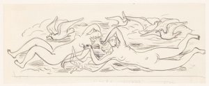 İki çıplak yüzen kadın ve beş martı by Leo Gestel