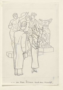 Kadın ve erkek üç heykelin önünde by Leo Gestel