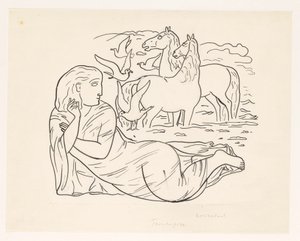 İki at ve birkaç martı ile sahilde yatan kadın by Leo Gestel