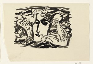Kadının başı ve arka planda deniz olan martılar by Leo Gestel