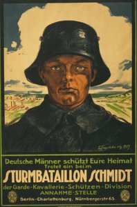 Saldırı Taburu Schmidt; Alman erkekleri vatanınızı sallar! 1919 (renkli litografi) by Leo Impekoven