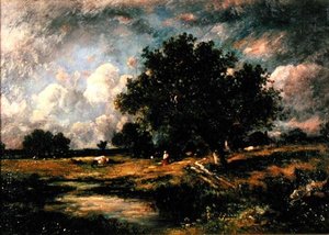 İnekler ve figürlerle manzara (tuval üzerine yağlı boya) by Leon Victor Dupre