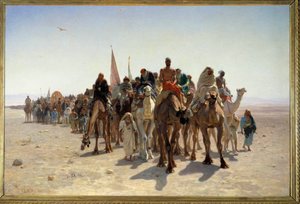 Çölde deve üzerinde seyyahlardan Mekke kervanına giden pelerinler. Leon Auguste Adolphe Belly (1827-1877) 1861 Güneş tarafından tablo. 1,6x2,4 m Paris, Orsay Müzesi by Leon Auguste Adolphe Belly
